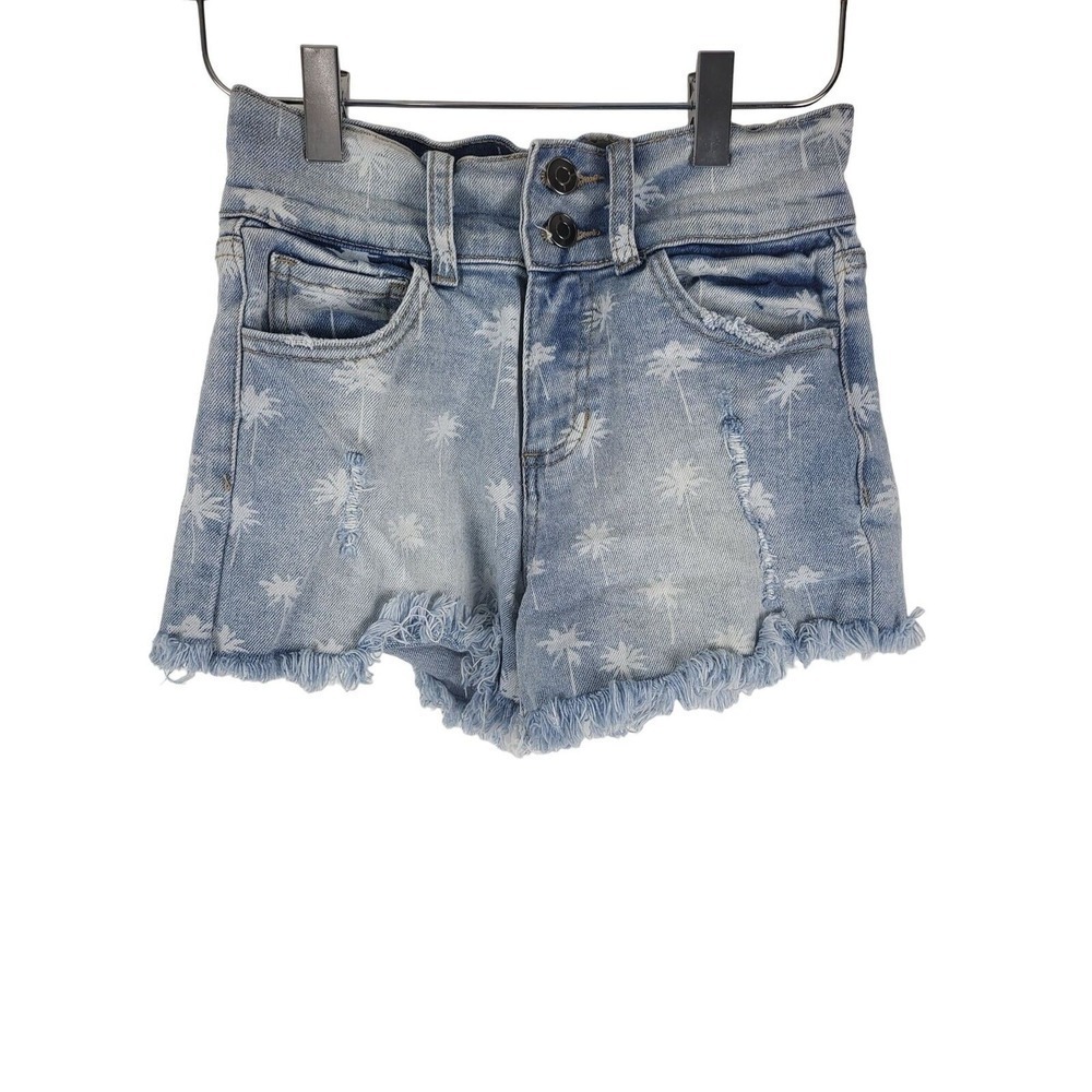Ocean Drive Denim Shorts 1 Womens Juniors Light Wash Palm Tree Raw Hem High Rise